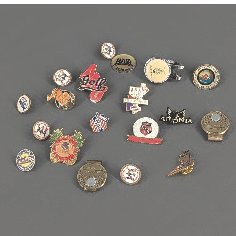 Vintage Sports Lapel Pin Hat Clip Lot Ryder Cup AAU Nissan Atlanta Golf 19pc